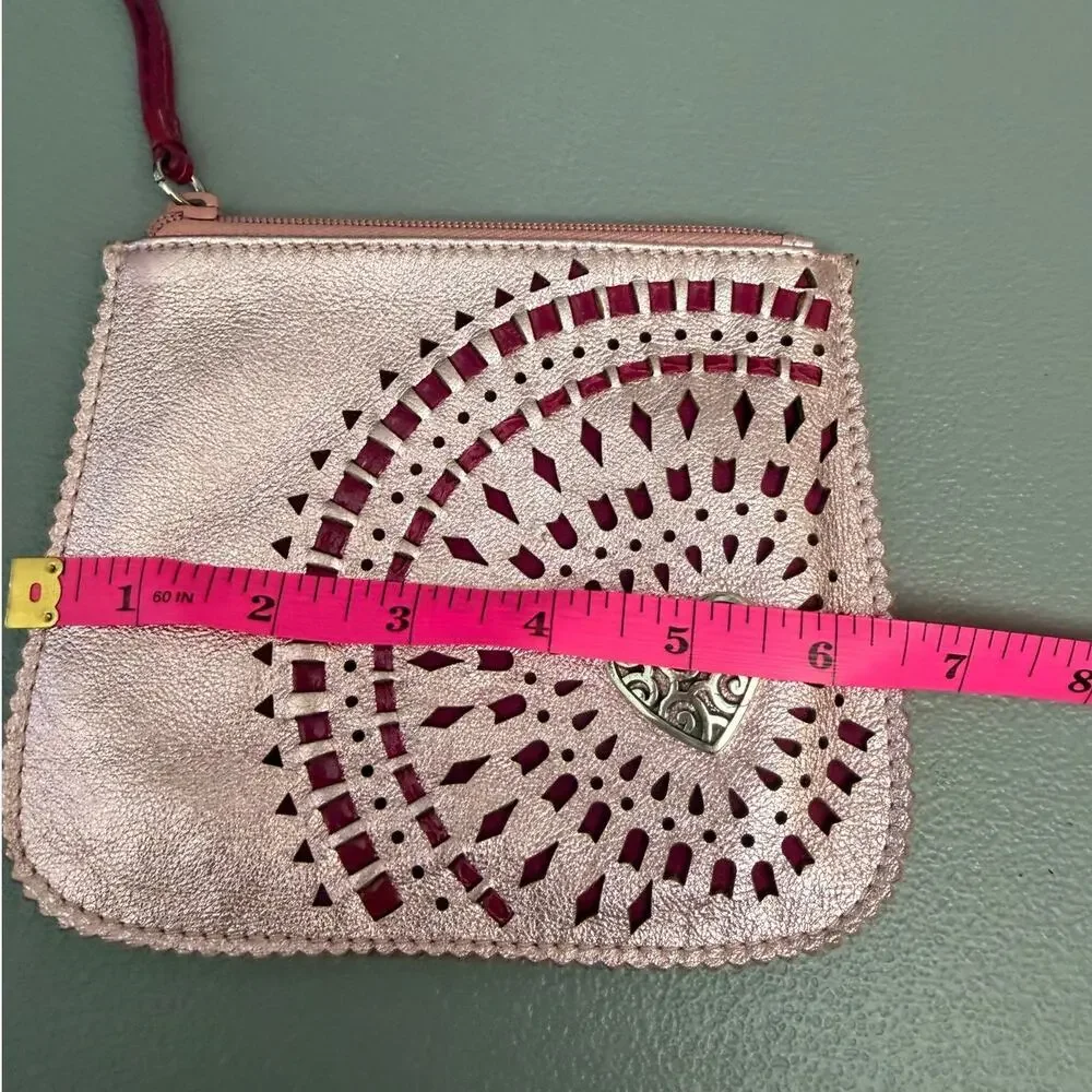 Brighton Metallic Pink Heart Zip Wallet Coin Pouch Wristlet